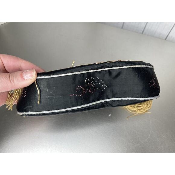 Vintage Antique Chinese Asian Black Silk Tassels Small Drawstring Handbag Bag - Picture 3 of 8